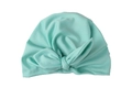 Detail of mint green baby turban hat with a knotted rabbit ear bow in soft cotton - Mint Green