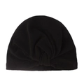 Detail of black infant turban hat featuring a central knot and elastic pleated fabric - Black