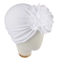 Cappello a turbante bianco per neonati con grande fiore in pizzo traforato in morbido cotone - Bianco