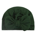 Close-up of soft dark green baby turban hat with large decorative bow knot detail - Dark Green