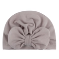 Soft pink knit baby hat featuring a large layered bow, comfortable for autumn and winter - Gray