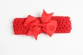 Diadema elástica roja de ganchillo para bebé con un lazo grande de cinta gross - Rojo