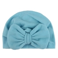 Light blue baby beanie hat with large bow decoration made of soft warm velvet fabric - Blue