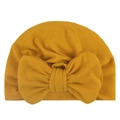 Detailed view of ginger yellow baby turban hat with large bow and soft stitching - Yellow