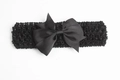 Diadema elástica negra de ganchillo para bebé con lazo de cinta grosgrain para niña - Negro