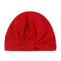 Red baby turban hat with twisted knot design in soft knit fabric for infants - Red