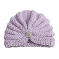 Detalle de gorro turbante de punto lavanda para bebé con adorno de piedra de cristal - Ajustable / Morado