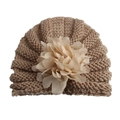 Cute winter warm knitted baby beanie with a large chiffon flower decoration in light brown - One Size / Coffee