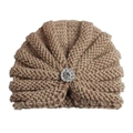 Turbante de punto beige para bebé con diamantes de imitación y un diseño plisado - Ajustable / café