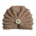Solid color baby knit beanie with elegant pearl and rhinestone flower decoration - Adjustable / Coffee