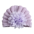 Détail d'un turban pour bébé lilas avec une grande fleur en mousseline 3D décorative - Taille unique / Mauve Clair