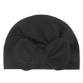 Soft black baby turban hat with oversized bow decoration for newborn infants - Black