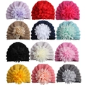 Bonnets de bébé en tricot d'hiver avec grandes fleurs en mousseline en douze coloris - Taille unique / 12 Couleurs Mélangées