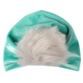 Vista dettagliata del turbante in velluto verde menta per neonati con grande pompon grigio - Taglia unica / Verde menta