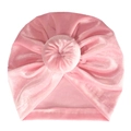 Rosa Baby Turban Mütze aus Samt mit Donut Knoten und Falten Design für Kleinkinder - Einheitsgröße / Rosa