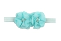 Bandeau bébé bleu clair avec double fleurs en mousseline et détails perles et strass - Bleu clair