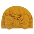 Soft mustard yellow baby turban hat with oversized bow decoration for toddlers - Yellow
