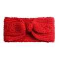 Cute red knitted baby headband with rabbit ears and warm crochet bow for winter - Red