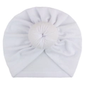 Detail of white newborn turban hat featuring a central soft knotted design and ribbed fabric - White