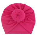Solid color baby donut knot turban hat in bright rose pink for infant headwear - Rose Red