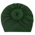 Detailed close-up of dark green baby turban hat with donut knot and knit texture - Dark Green