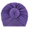 Detailed view of dark purple baby turban hat with a central soft donut knot decoration - Purple