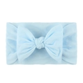 Soft light blue nylon headband for babies featuring a large decorative bow - Blue