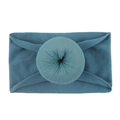 Détail du bandeau pour bébé bleu paon en nylon doux avec nœud rond et large bande extensible - Bleu Marine