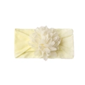 Creamy yellow baby nylon headband featuring a large layered fabric floral embellishment - Beige White
