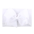 Macro detail of white grosgrain bow headband with soft high-elastic nylon fabric for infants - White