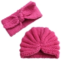 Dettaglio set in maglia per neonati con berretto rosa scuro e fascia con fiocco - Taglia unica / Rosa Rossa