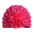 Bonnet turban rose en tricot pour bébé avec grande fleur décorative pour l'hiver - Taille unique / Rose rouge
