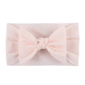 Soft nylon baby headband with a large light pink ribbed knit bow for infants - Light Pink