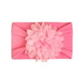 Detail of baby headband with a large layered light pink chiffon flower on elastic nylon band - Pink