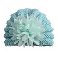 Bonnet tricoté bleu clair pour bébé avec grande fleur en maille pour l'hiver - Taille unique / Vert menthe