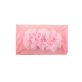 Diadema elástica rosa para bebé con tres flores de gasa adornadas con perlas y brillos - Rosa