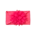 Detailed view of hot pink baby headband with large layered 3D fabric flower decoration - Rose Red