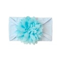 Detail showing the light blue elastic baby headband with a large layered chiffon flower - Blue