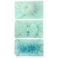 Three-piece mint green baby headband set featuring soft nylon bow and chiffon flowers - Mint Green