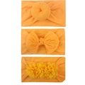 Three-piece baby nylon headband set with orange bow, donut knot and floral details - Khaki/Earth Yellow
