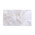 Soft white nylon baby headband featuring a large elastic handcrafted bow for infants - White