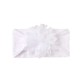 Detail of white baby headband with large chiffon flower petal layers and soft elastic fabric - White