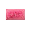 Diadema rosa para bebé con tres flores de malla y cuentas de perlas de imitación - Rosa rojo