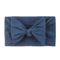 Soft nylon elastic headband for babies featuring a large dark blue double bow decoration - Navy Blue