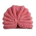 Roze gebreide baby tulband muts met spiraalvormig geplooid ontwerp voor peuters - Oudroze