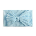 Detail of soft nylon light blue baby headband with large elastic knotted bow - Blue