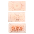 Three-piece baby headband set in light pink featuring bow and floral decorations - Nude Pink