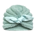 Mint green knit baby beanie with cute bow decoration and warm crochet texture - Mint Green