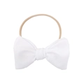 Infant nylon headband with a white waffle-textured bow and nude stretchy elastic strap - White