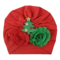 Christmas themed red baby turban hat with green tree and floral accents on white background - Red Christmas Tree Style (A Style)
